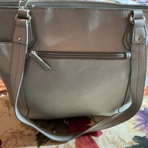 Elegant Gray Leather Tote Bag
